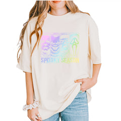 Spooky Season Horror Icons Halloween Vintage Soft Unisex T-shirt Ivory