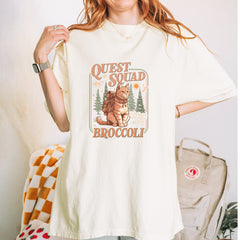 Quest Squad Broccoli Cat Fantasy Reader  Vintage Soft Unisex T-shirt 