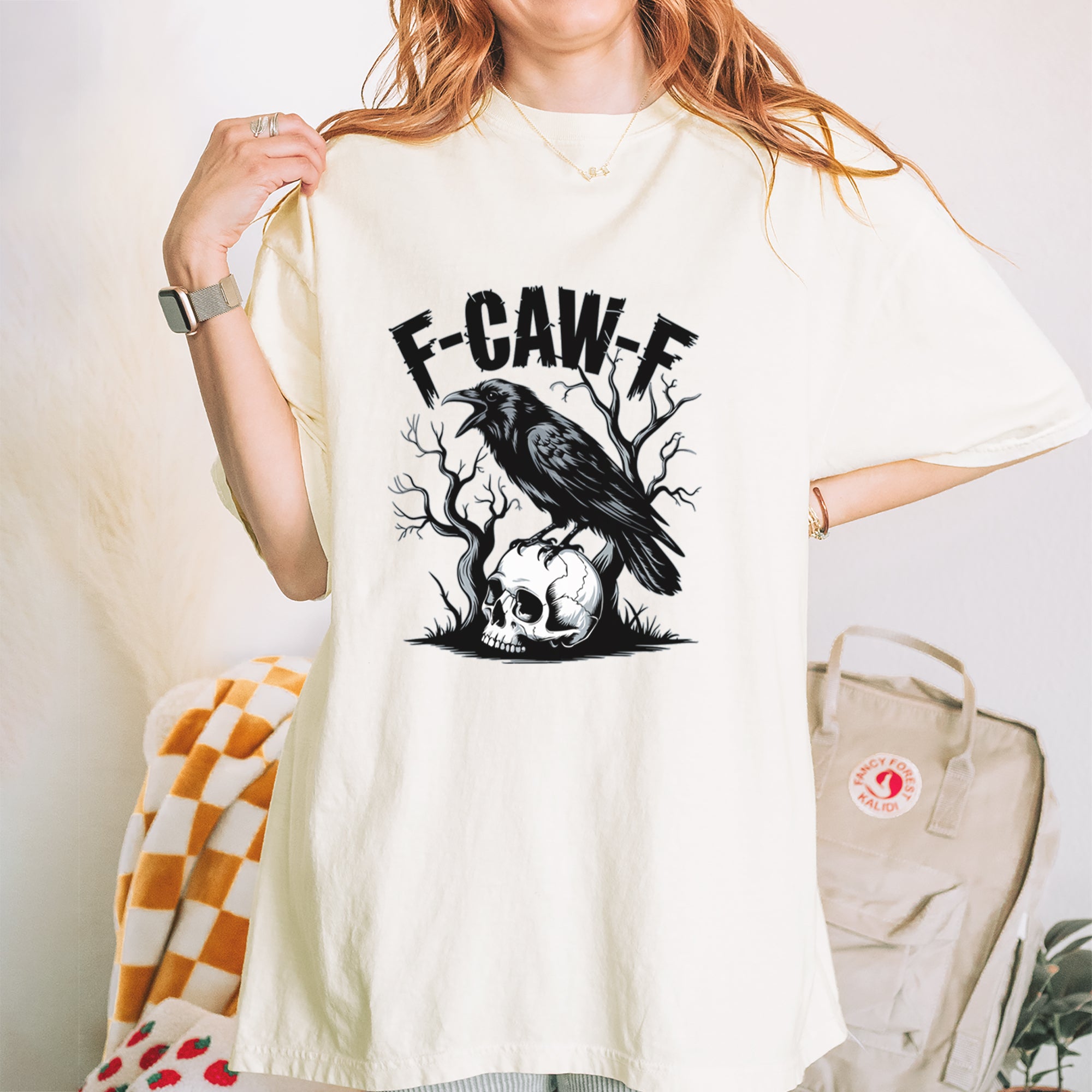 F-Caw-F Crow On Skull F-ck Off Gothic Vintage Soft Unisex T-shirt 