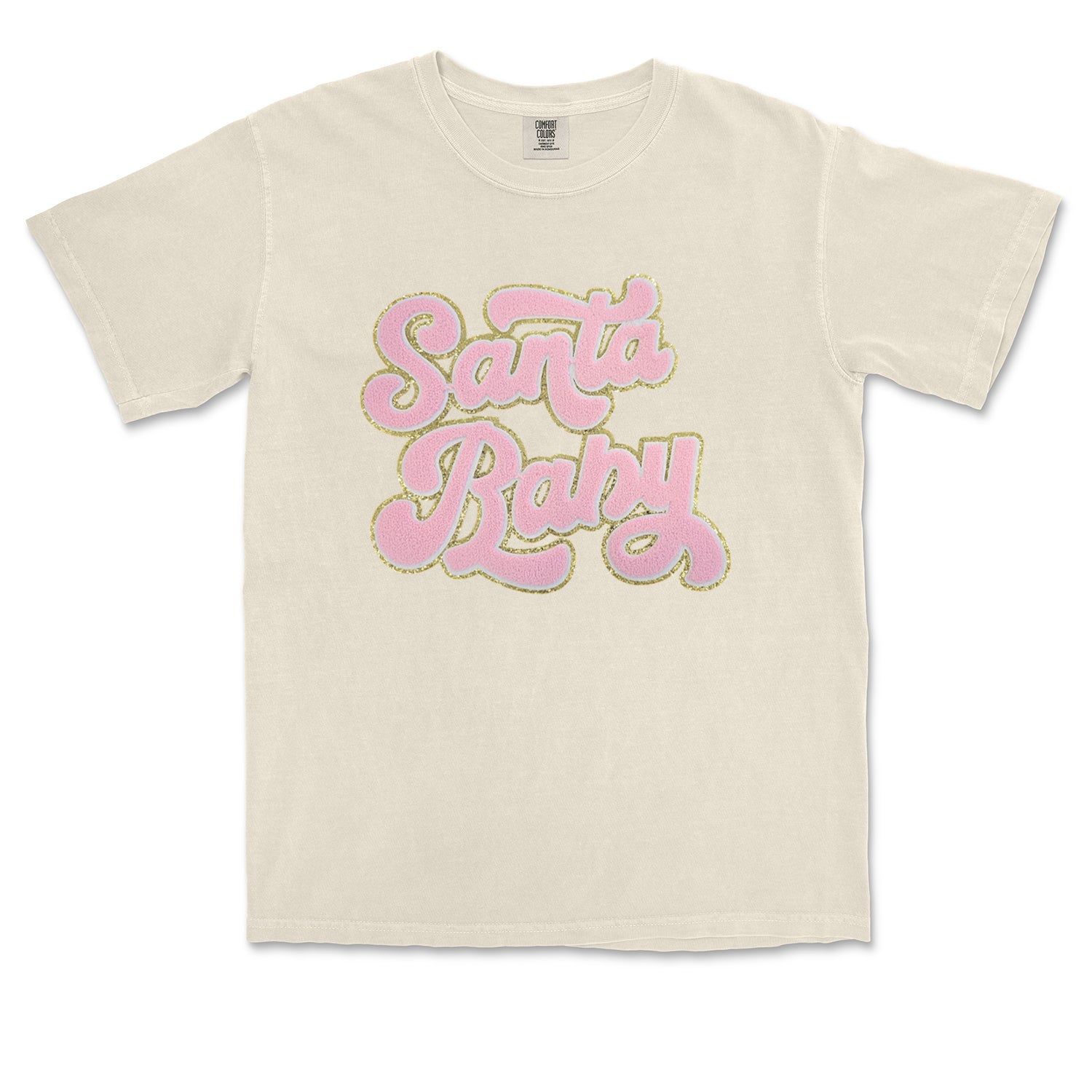 Pink Santa Baby Chenille Patch Vintage Soft Unisex T-shirt 