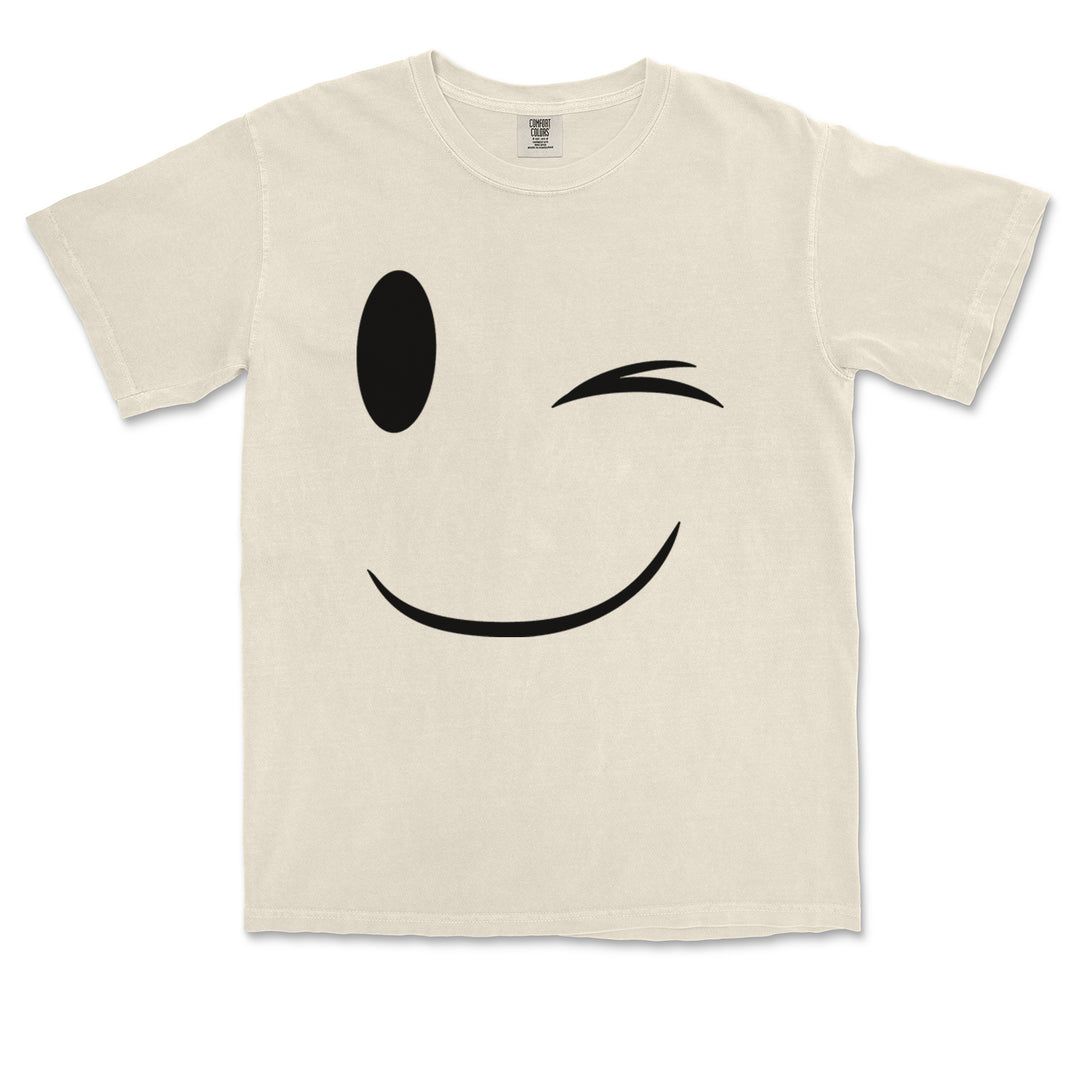 Emoticon Winking Smile Face graphic on Garment-Dyed Heavyweight Unisex T-Shirt alternate view 2