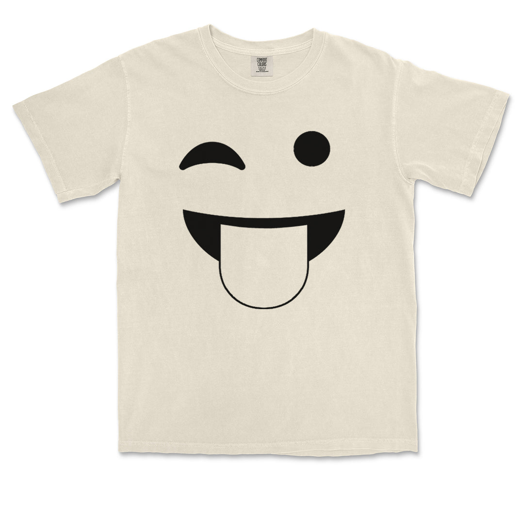 Emoticon Tongue Hanging Out Smile Face graphic on Garment-Dyed Heavyweight Unisex T-Shirt