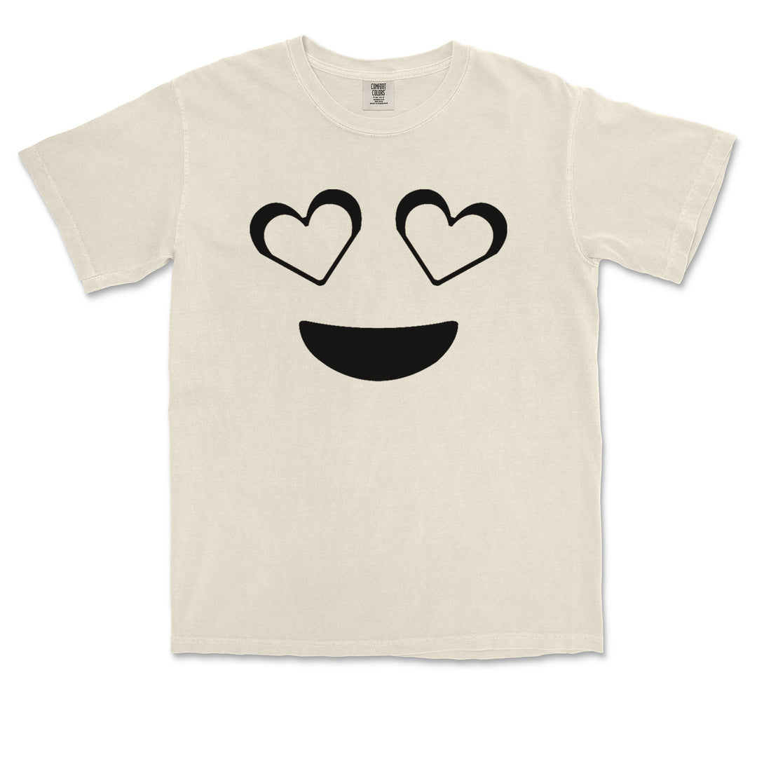 Emoticon Heart Eyes Smile Face graphic on Garment-Dyed Heavyweight Unisex T-Shirt
