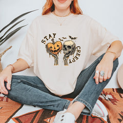 Stay Creepy Skull and Pumpkin Halloween Vintage Soft Unisex T-shirt 