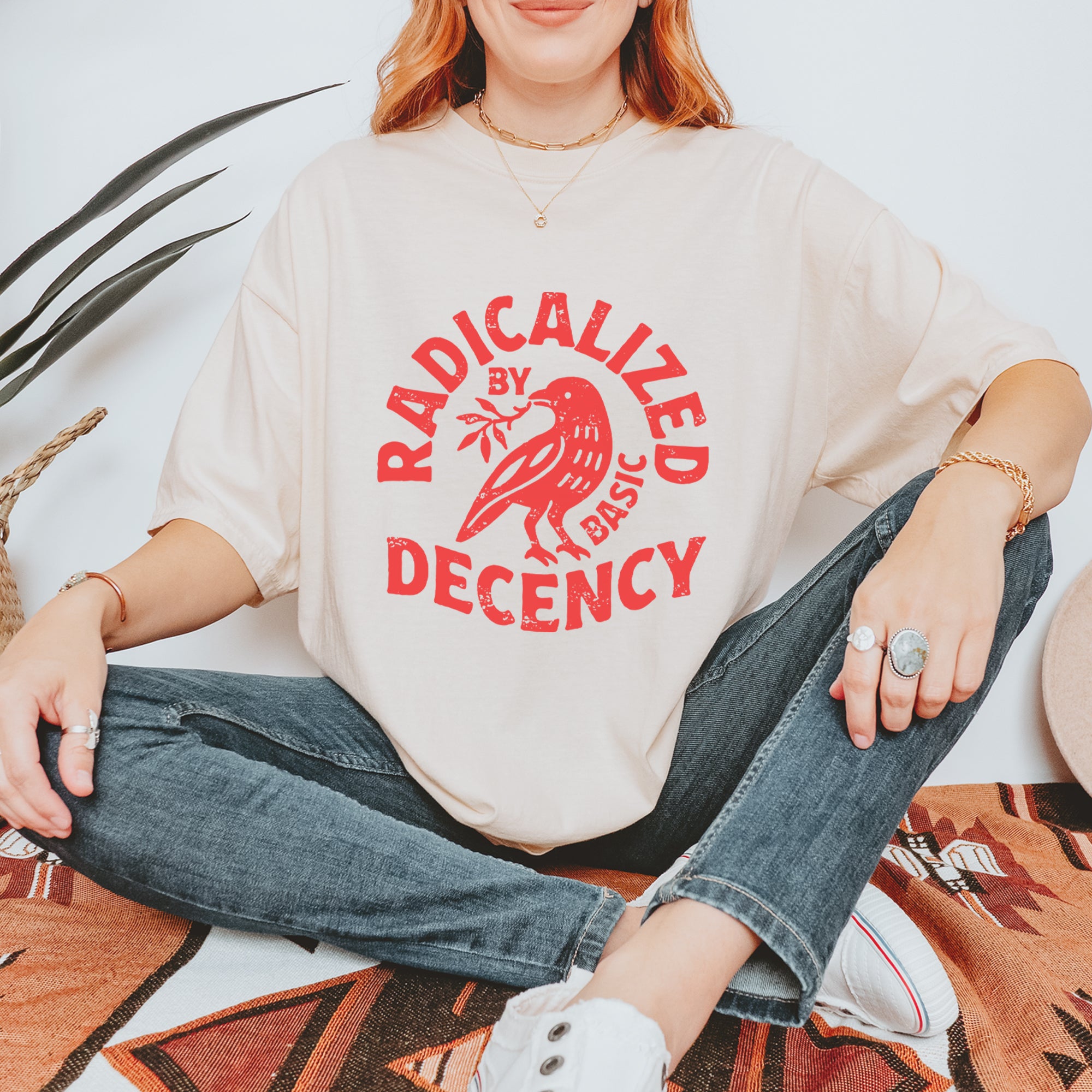 Radicalized by Basic Decency Dove Protest Statement Vintage Soft Unisex T-shirt 