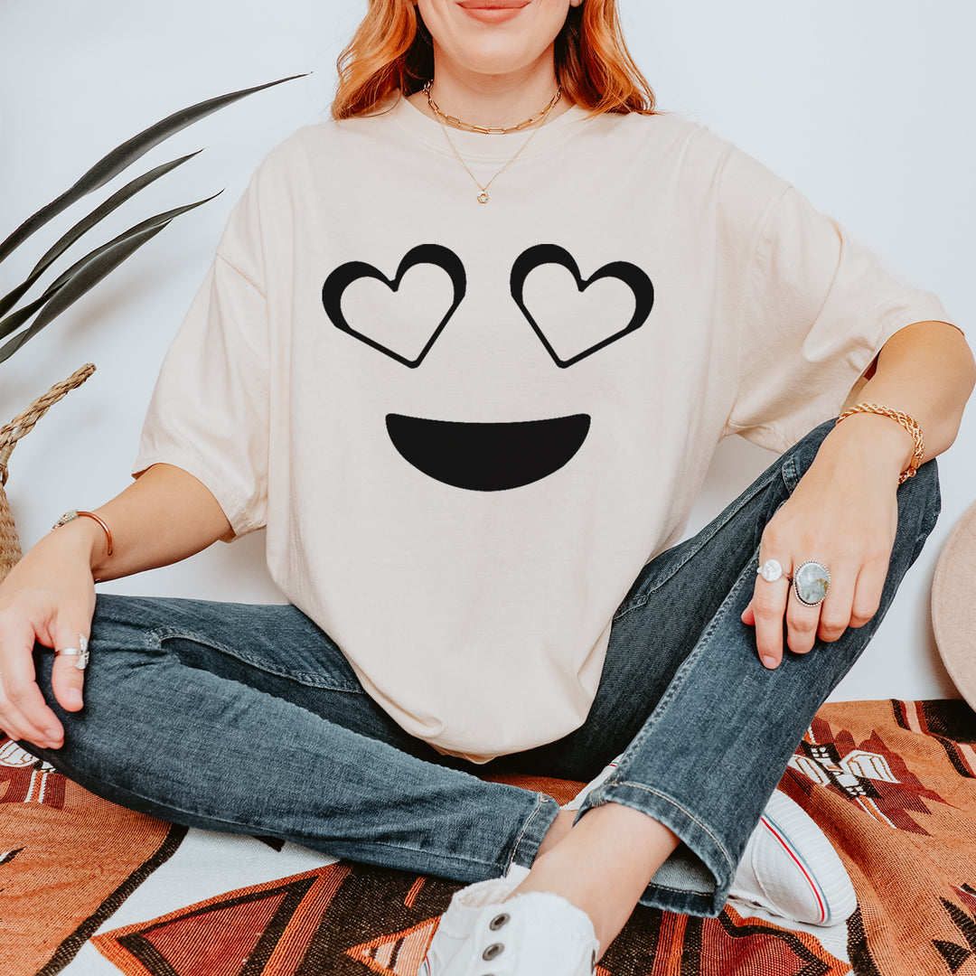 Emoticon Heart Eyes Smile Face graphic on Garment-Dyed Heavyweight Unisex T-Shirt alternate view 2
