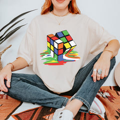 Melting Multi-Colored Cube graphic on Garment-Dyed Heavyweight Unisex T-Shirt alternate view 9