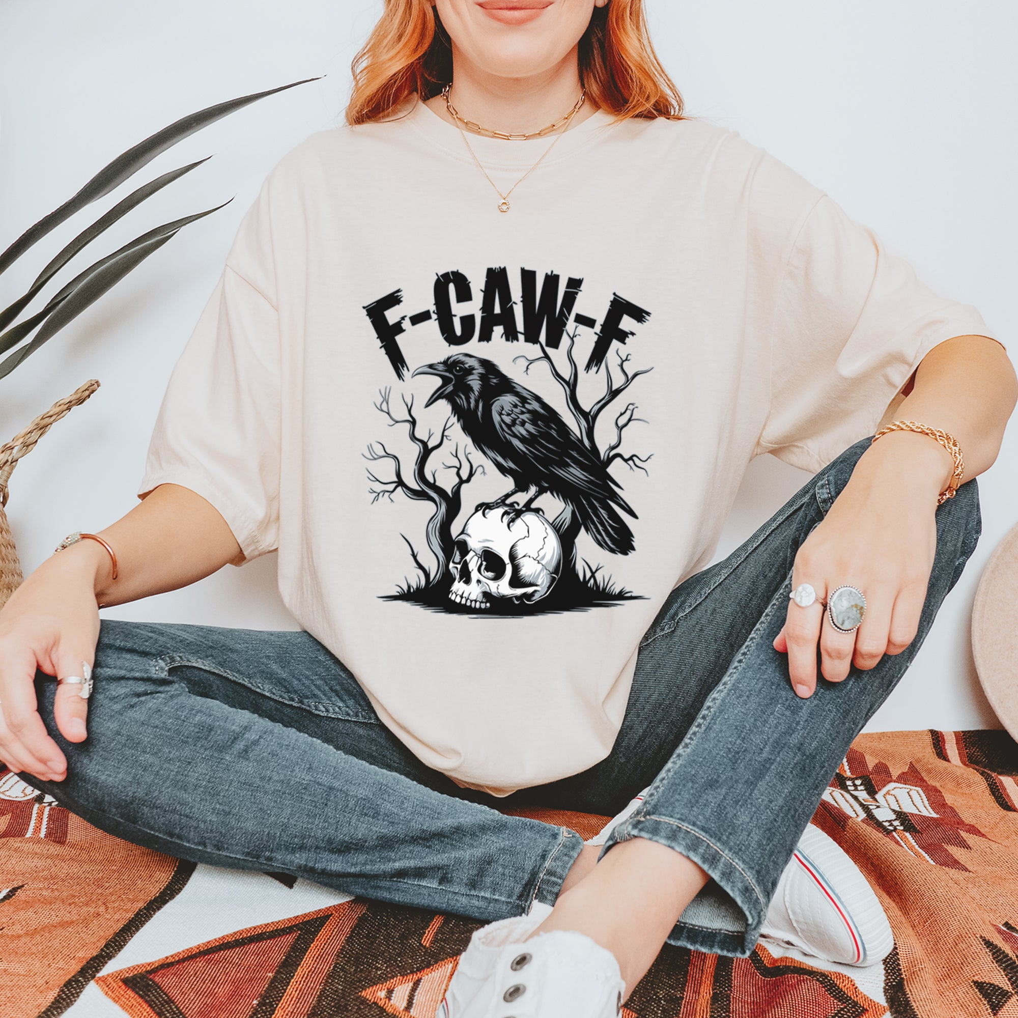 F-Caw-F Crow On Skull F-ck Off Gothic Vintage Soft Unisex T-shirt 