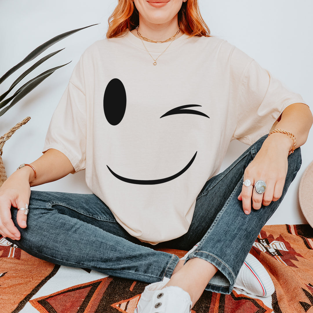 Emoticon Winking Smile Face graphic on Garment-Dyed Heavyweight Unisex T-Shirt alternate view 3
