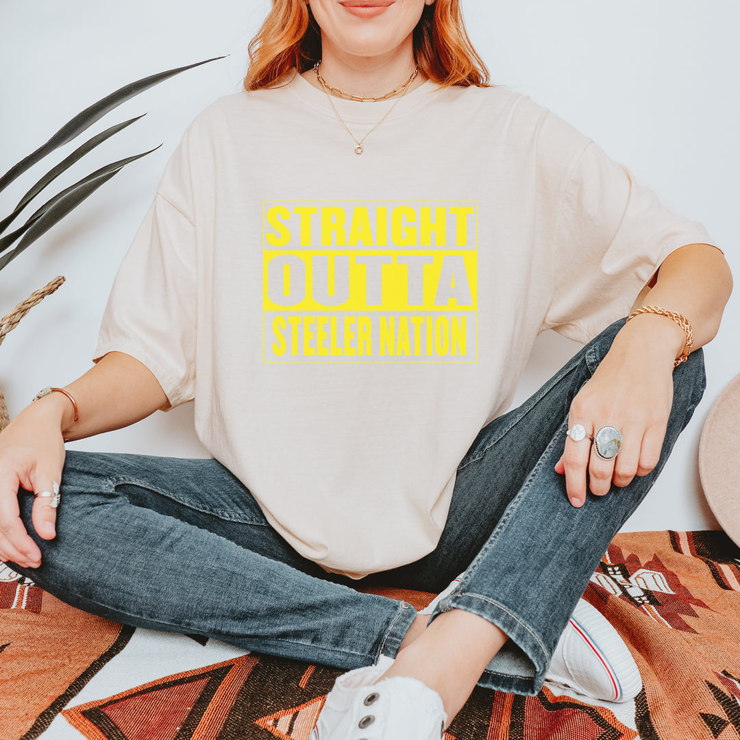 Straight Outta Steeler Nation Football graphic on Garment-Dyed Heavyweight Unisex T-Shirt alternate view 17