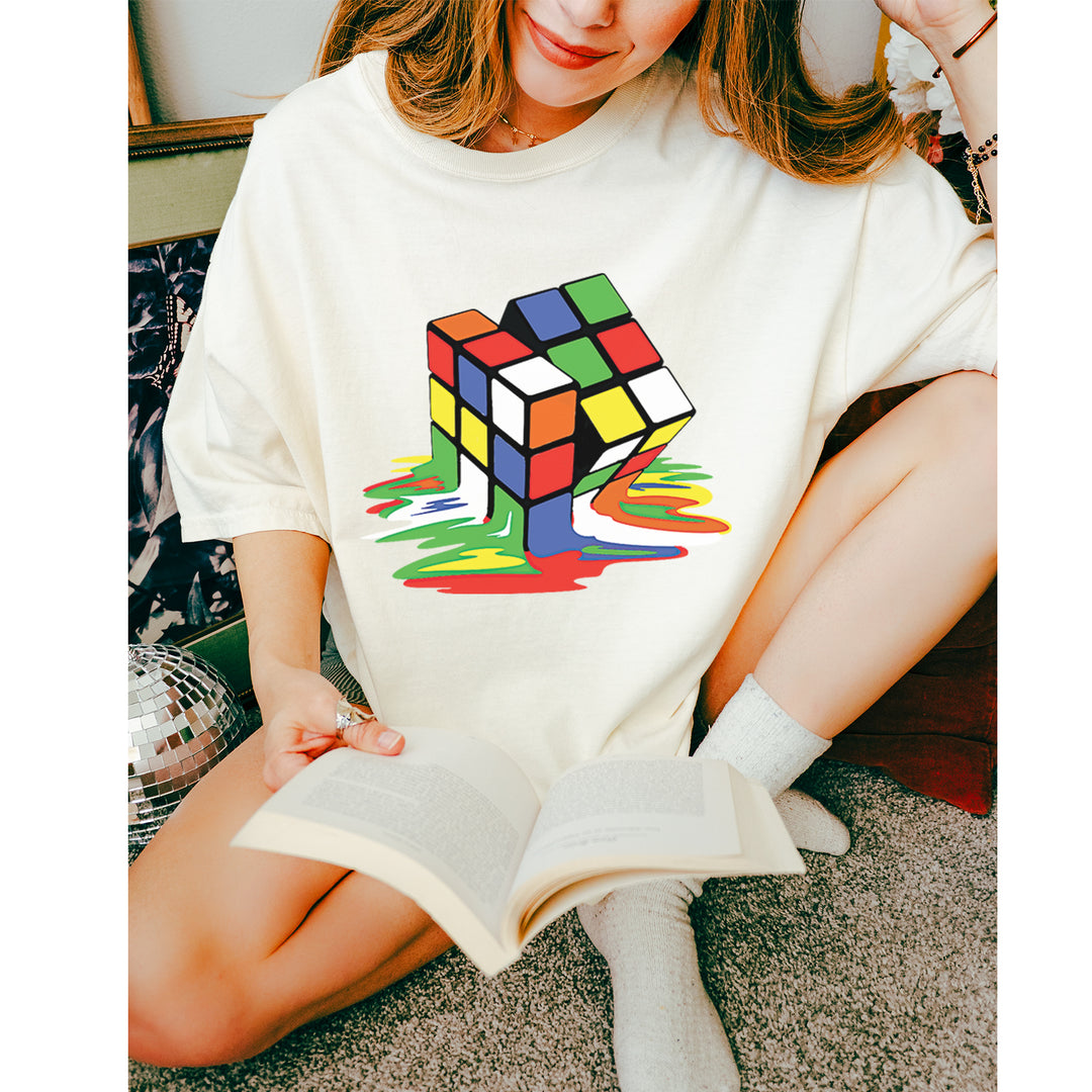 Melting Multi-Colored Cube graphic on Garment-Dyed Heavyweight Unisex T-Shirt alternate view 10