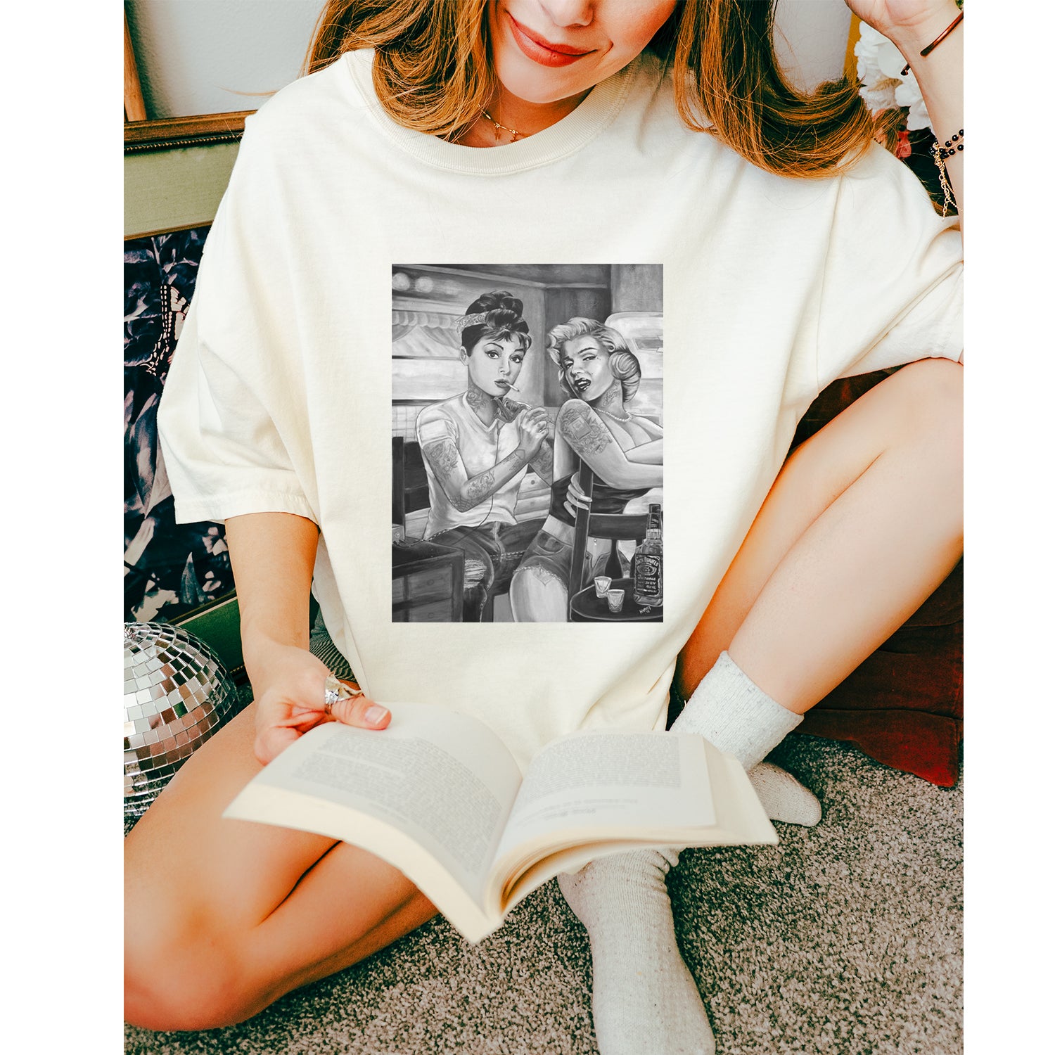 Monroe and Audrey Hepburn Tattooed Icons Vintage Soft Unisex T-shirt 