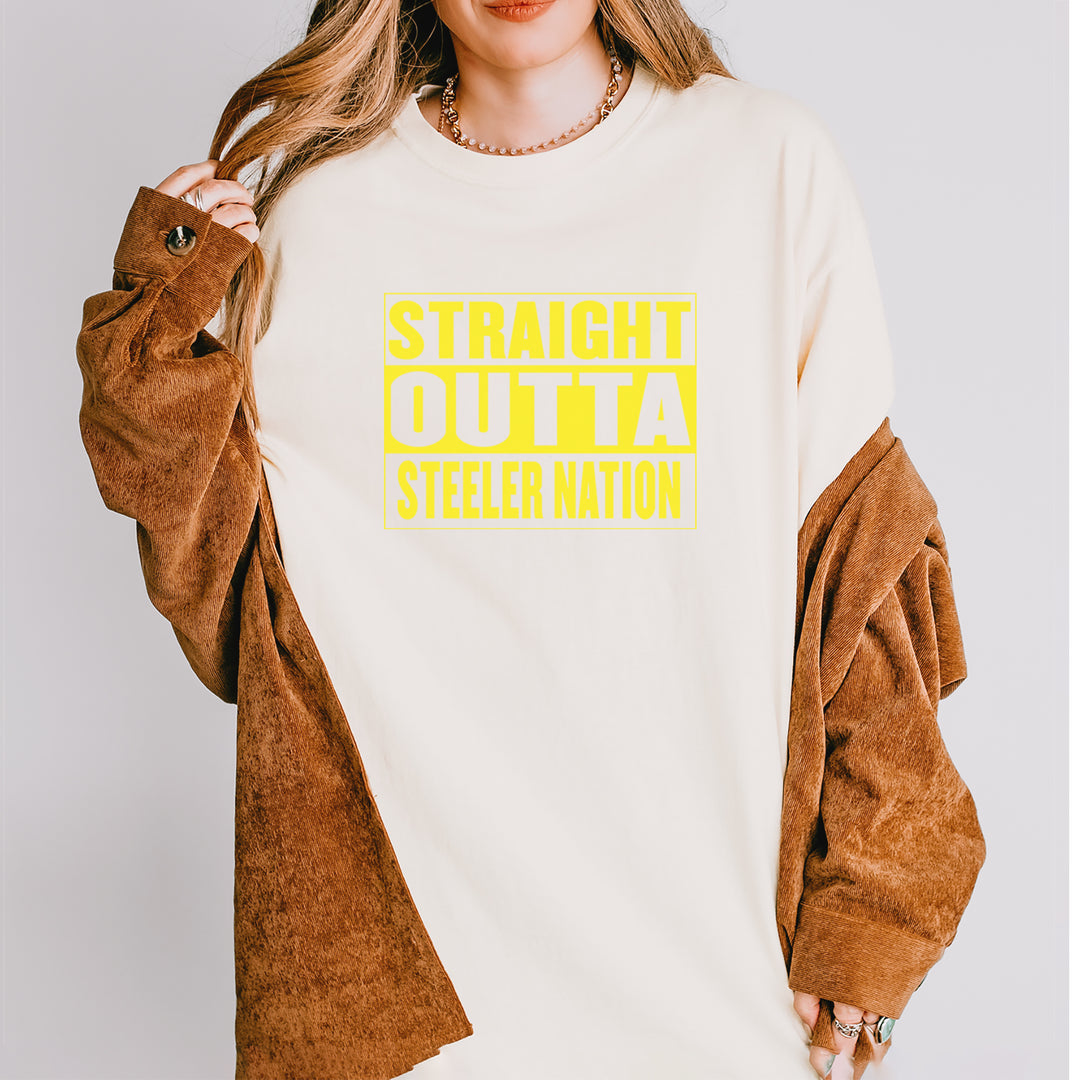 Straight Outta Steeler Nation Football graphic on Garment-Dyed Heavyweight Unisex T-Shirt alternate view 19