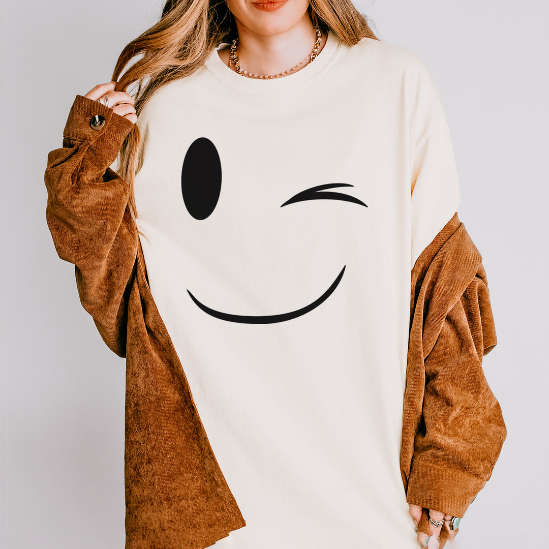 Emoticon Winking Smile Face graphic on Garment-Dyed Heavyweight Unisex T-Shirt alternate view 4