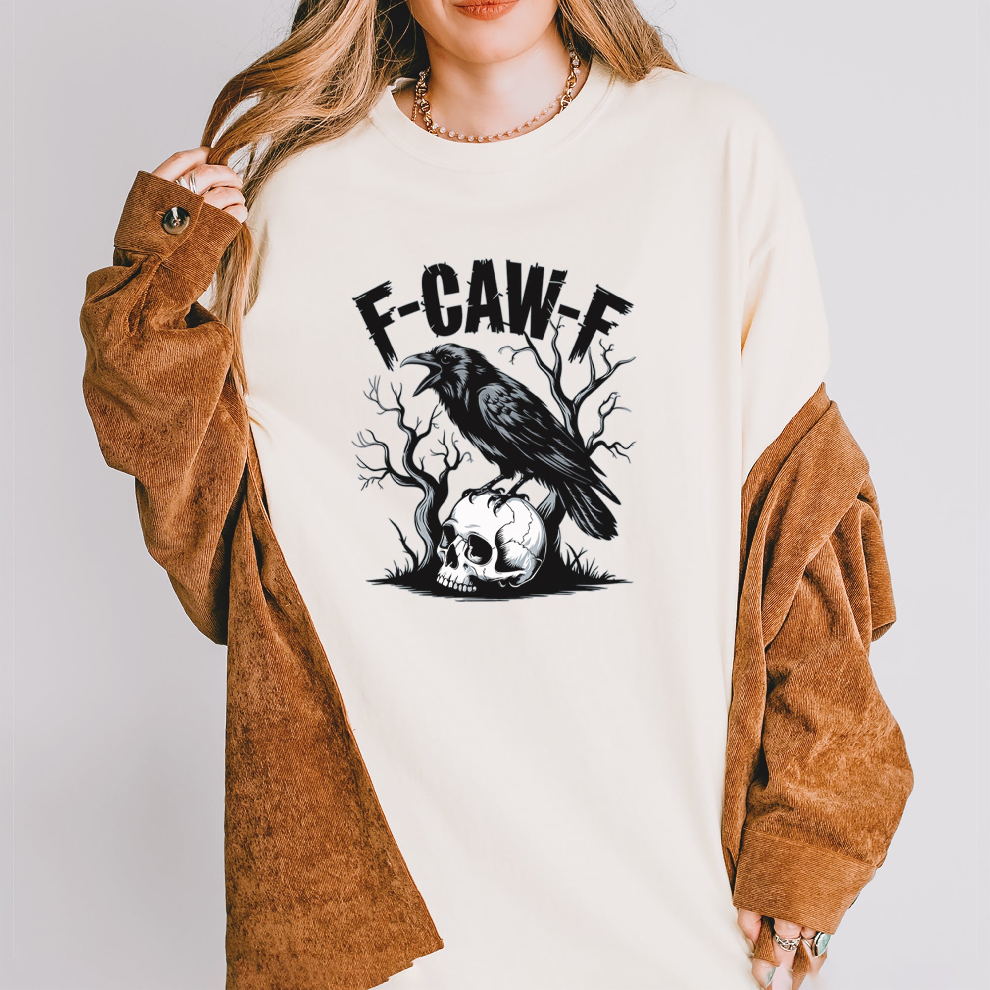 F-Caw-F Crow On Skull F-ck Off Gothic Vintage Soft Unisex T-shirt 