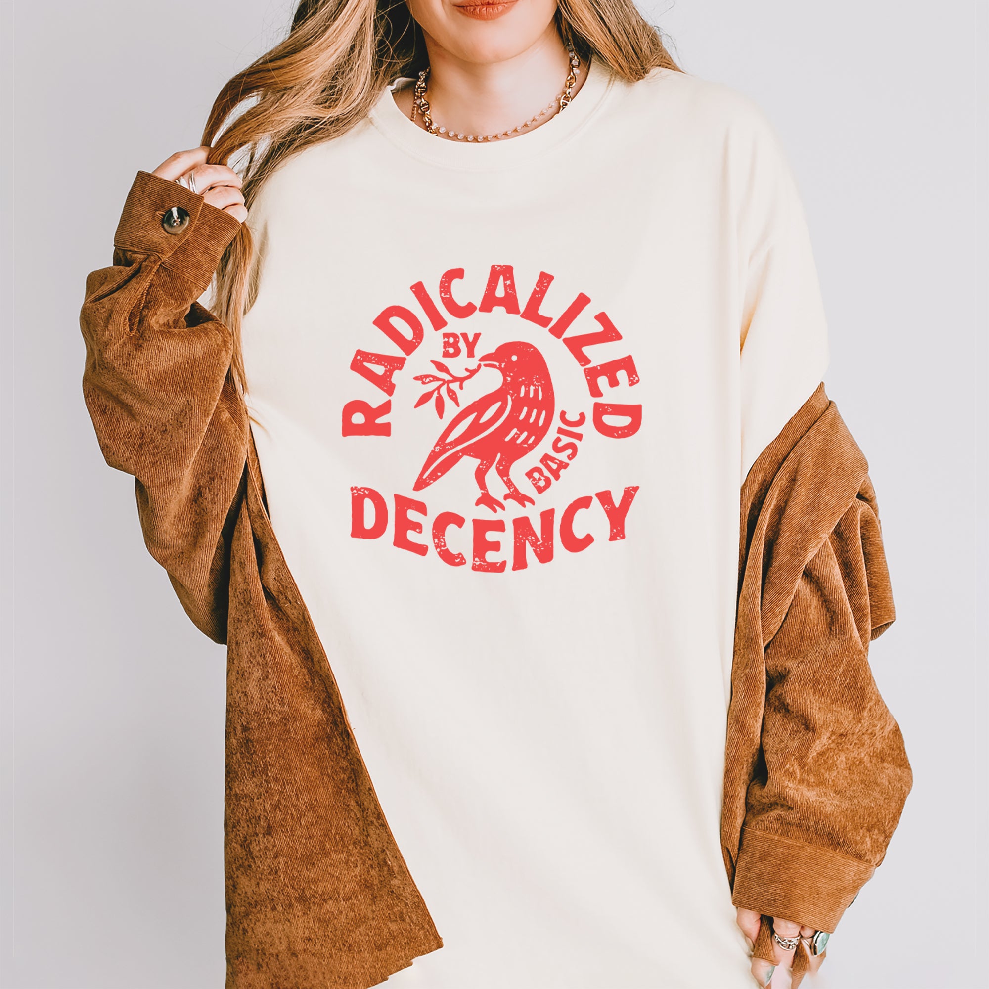 Radicalized by Basic Decency Dove Protest Statement Vintage Soft Unisex T-shirt 