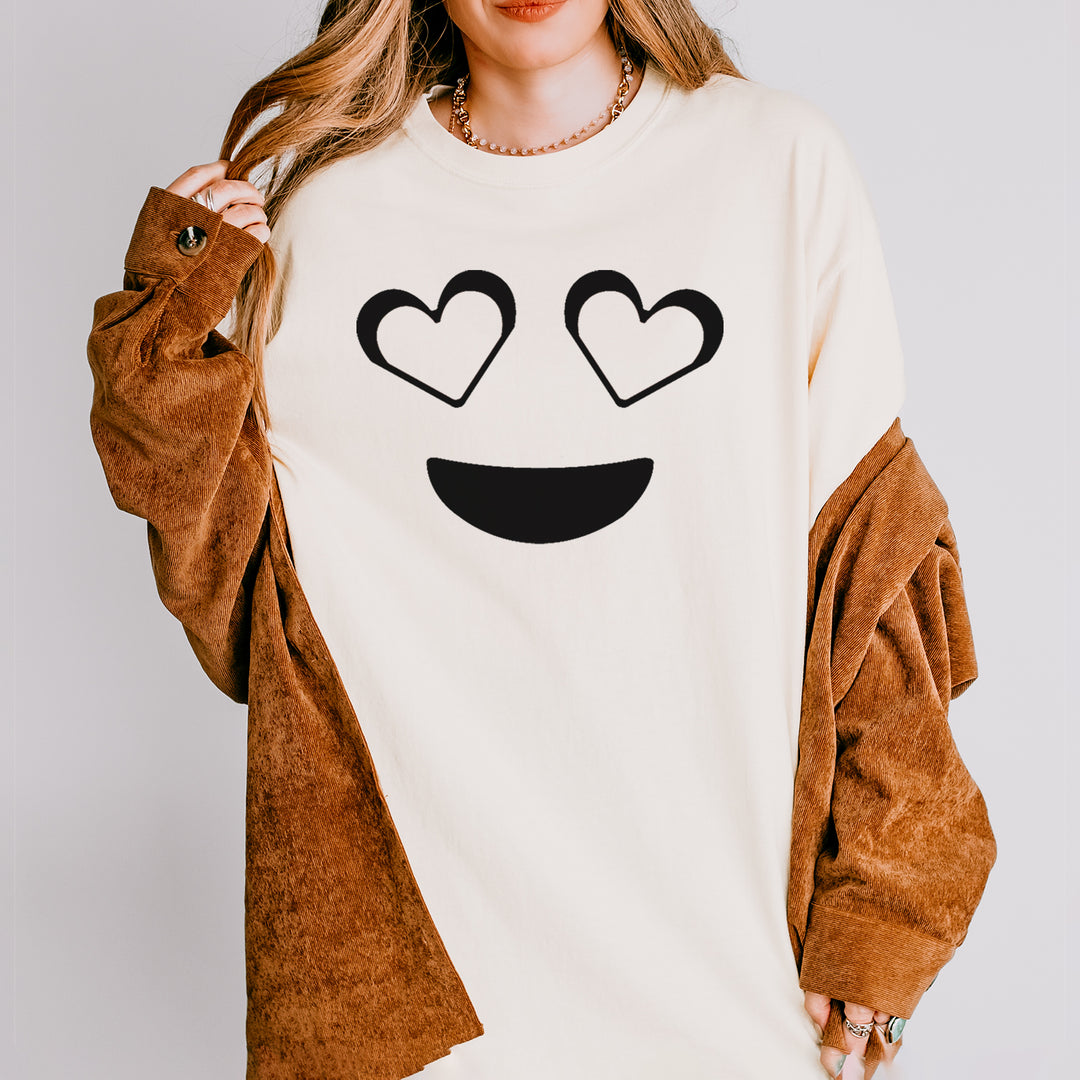 Emoticon Heart Eyes Smile Face graphic on Garment-Dyed Heavyweight Unisex T-Shirt alternate view 4