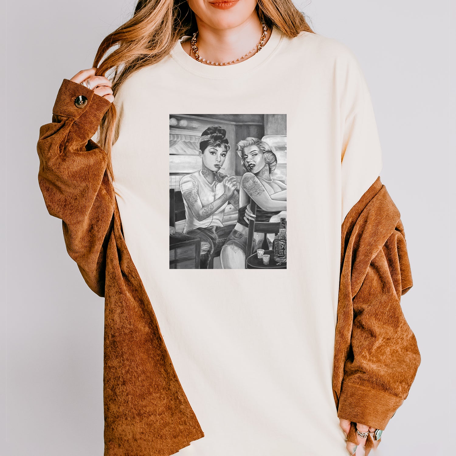 Monroe and Audrey Hepburn Tattooed Icons Vintage Soft Unisex T-shirt 