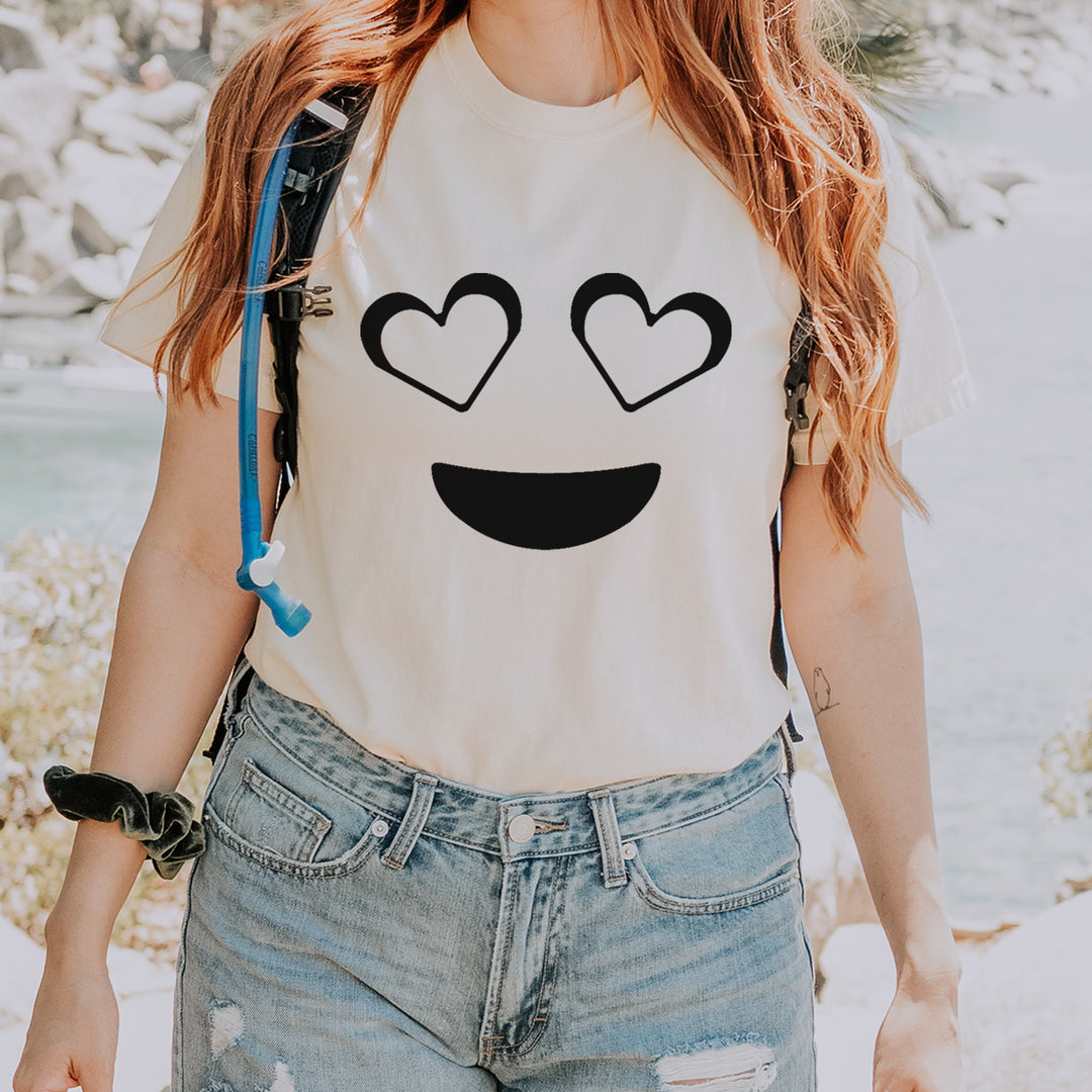 Emoticon Heart Eyes Smile Face graphic on Garment-Dyed Heavyweight Unisex T-Shirt alternate view 5