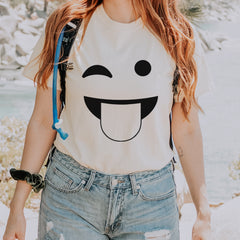 Emoticon Tongue Hanging Out Smile Face graphic on Garment-Dyed Heavyweight Unisex T-Shirt alternate view 4