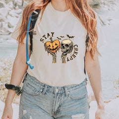 Stay Creepy Skull and Pumpkin Halloween Vintage Soft Unisex T-shirt 