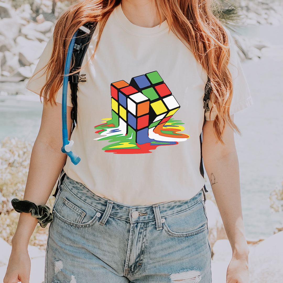 Melting Multi-Colored Cube graphic on Garment-Dyed Heavyweight Unisex T-Shirt alternate view 12