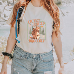 Quest Squad Broccoli Cat Fantasy Reader  Vintage Soft Unisex T-shirt 
