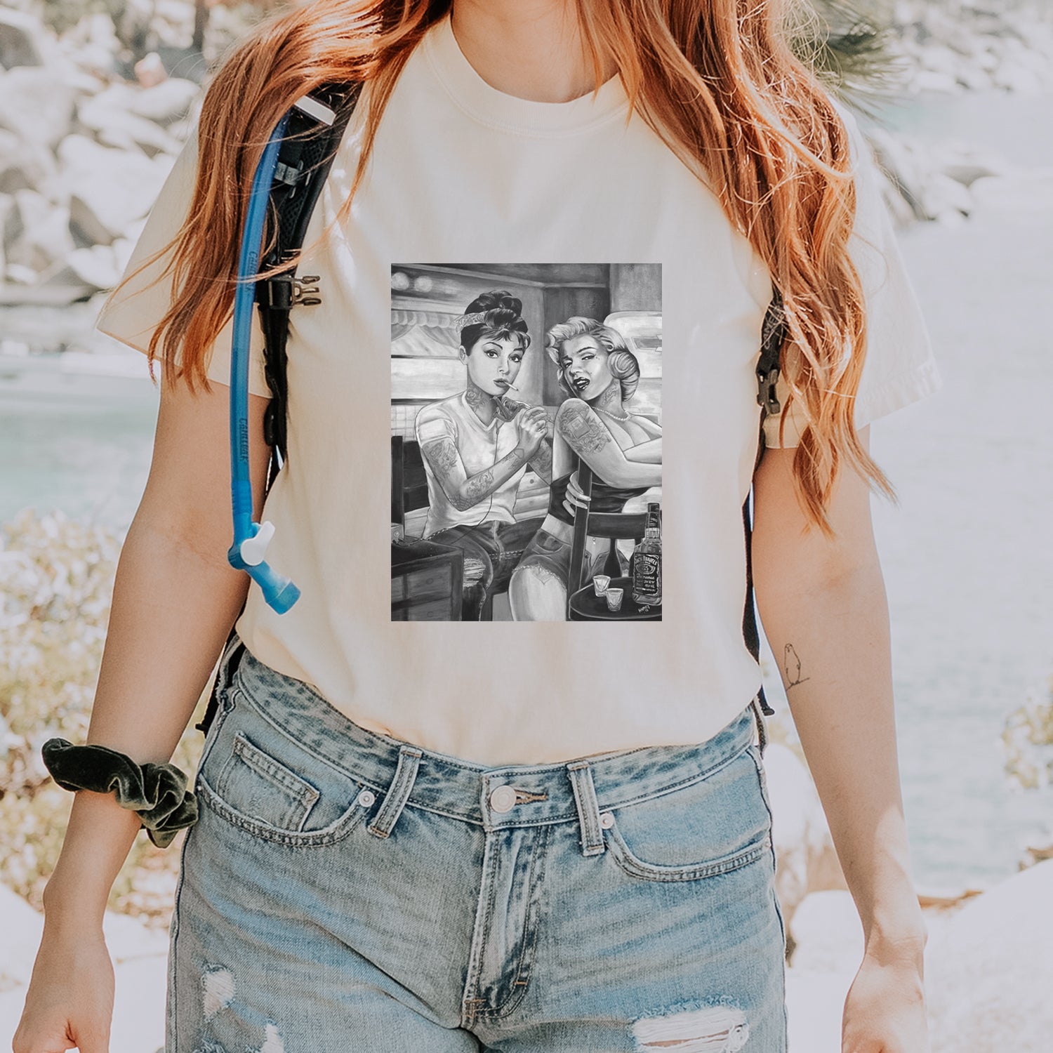 Monroe and Audrey Hepburn Tattooed Icons Vintage Soft Unisex T-shirt 