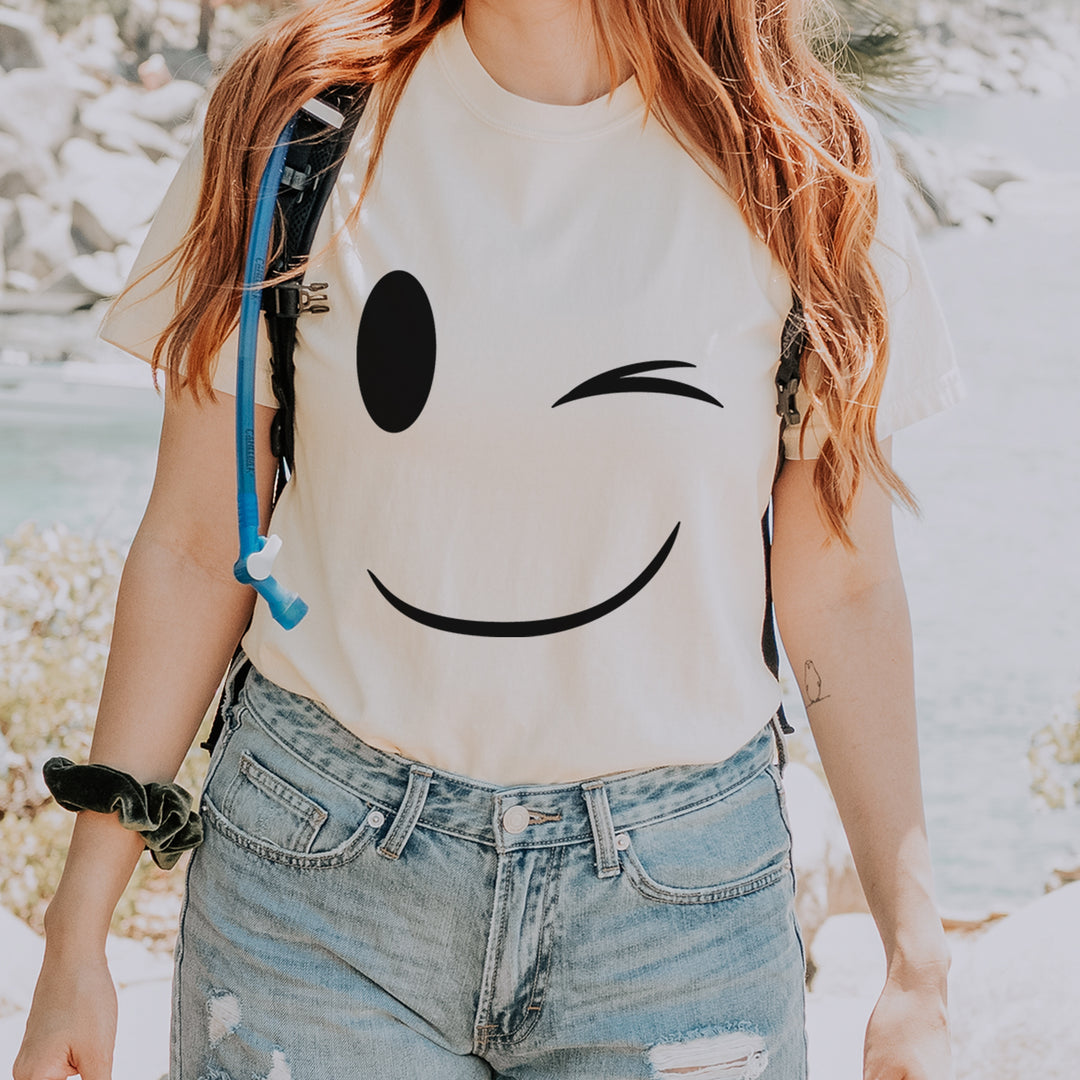 Emoticon Winking Smile Face graphic on Garment-Dyed Heavyweight Unisex T-Shirt alternate view 5