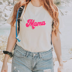 Mama Hot Pink Glitter Chenille Patch Vintage Soft Unisex T-shirt 
