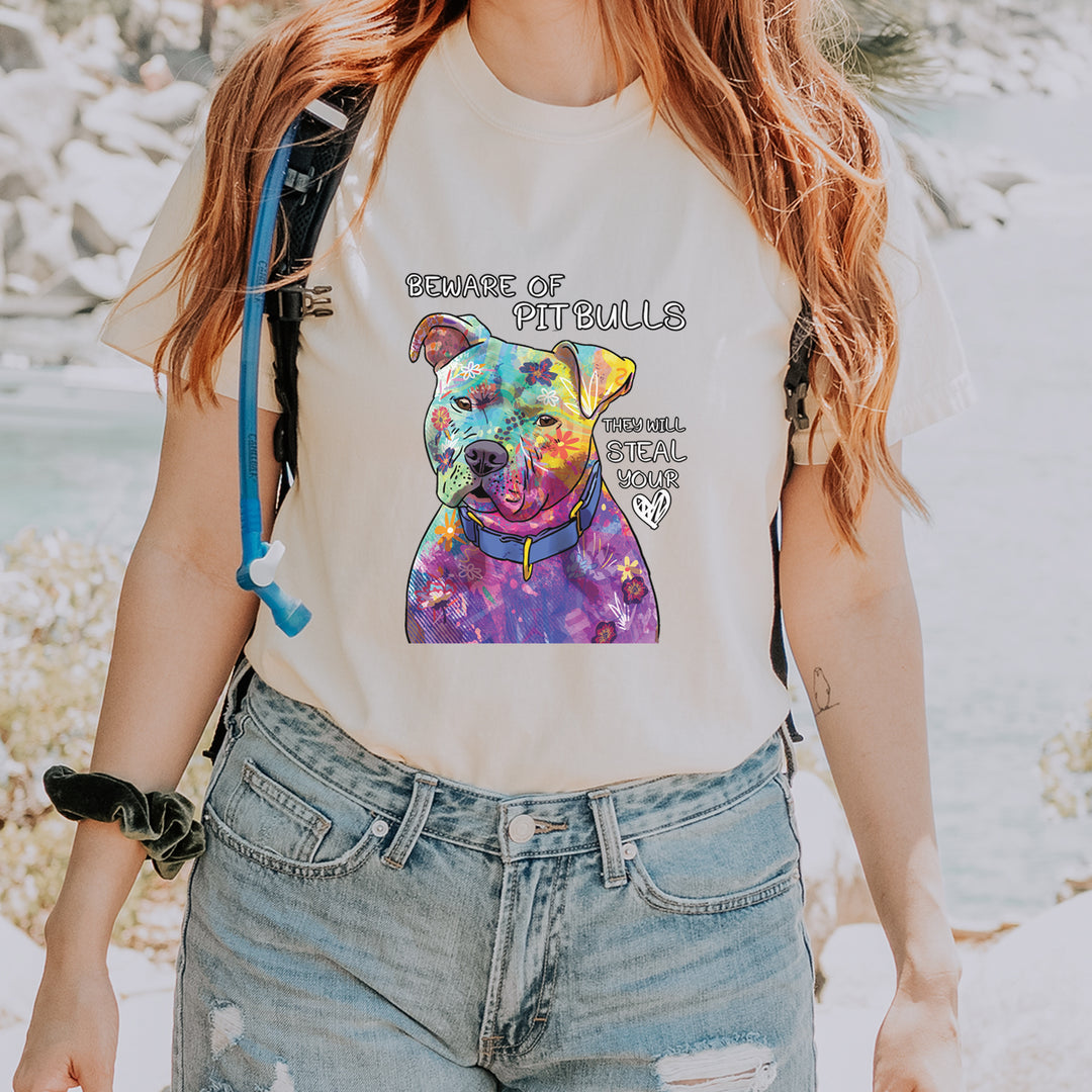 Beware Of Pit Bulls, They Will Steal Your Heart  Vintage Soft Unisex T-shirt 