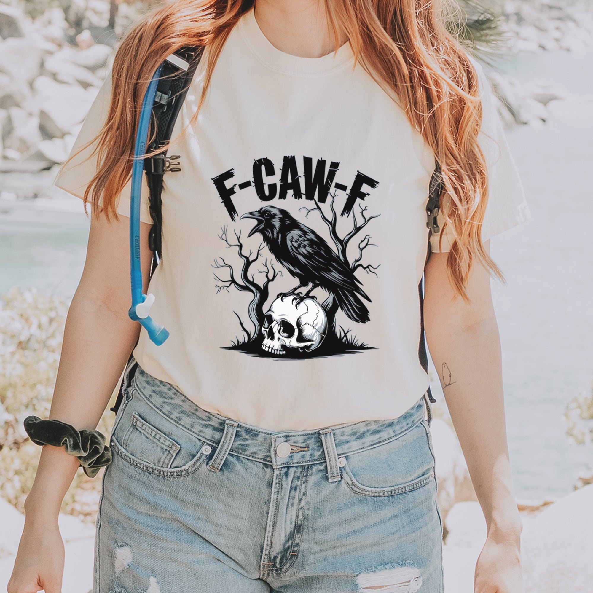 F-Caw-F Crow On Skull F-ck Off Gothic Vintage Soft Unisex T-shirt 