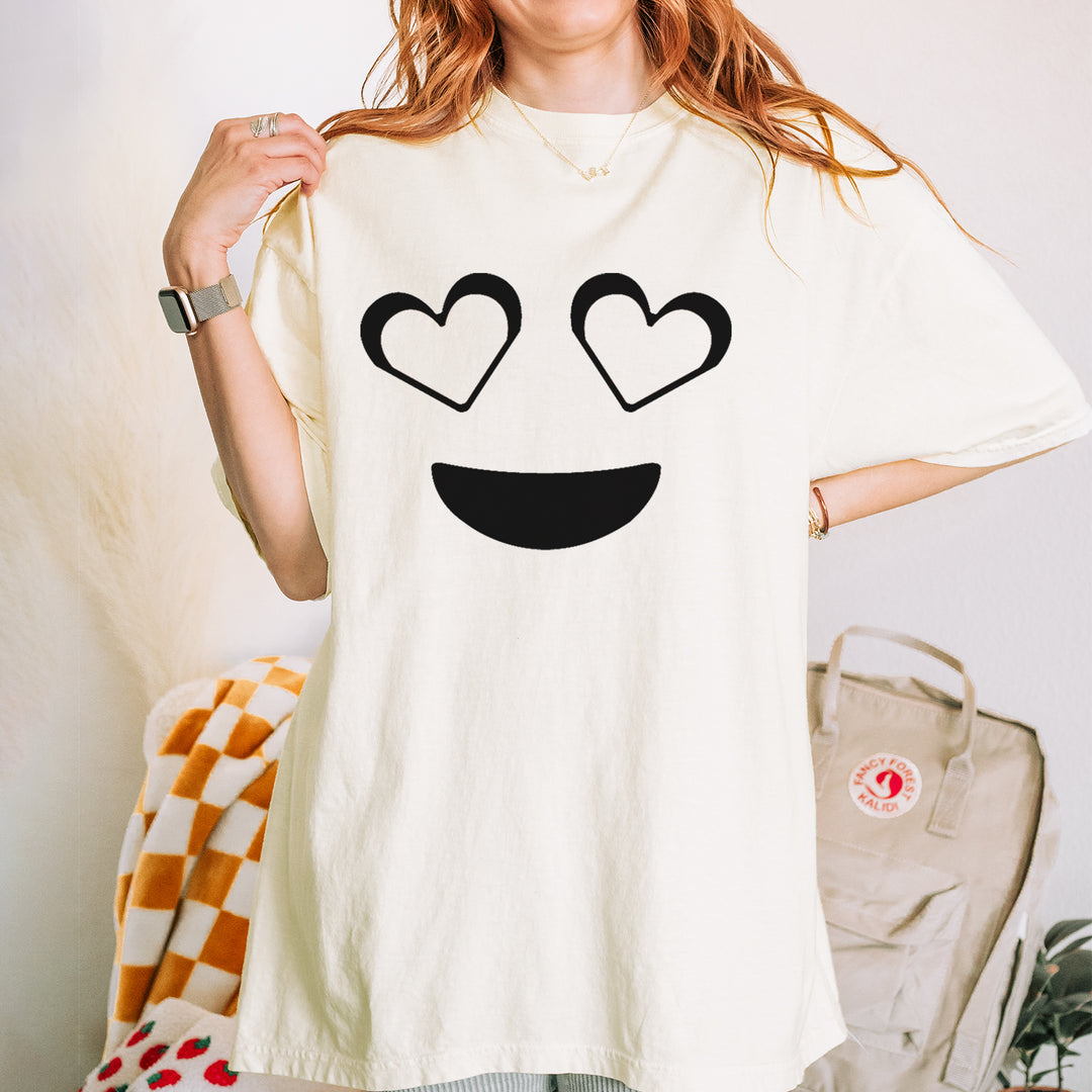 Emoticon Heart Eyes Smile Face graphic on Garment-Dyed Heavyweight Unisex T-Shirt alternate view 6
