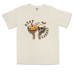 Stay Creepy Skull and Pumpkin Halloween Vintage Soft Unisex T-shirt 