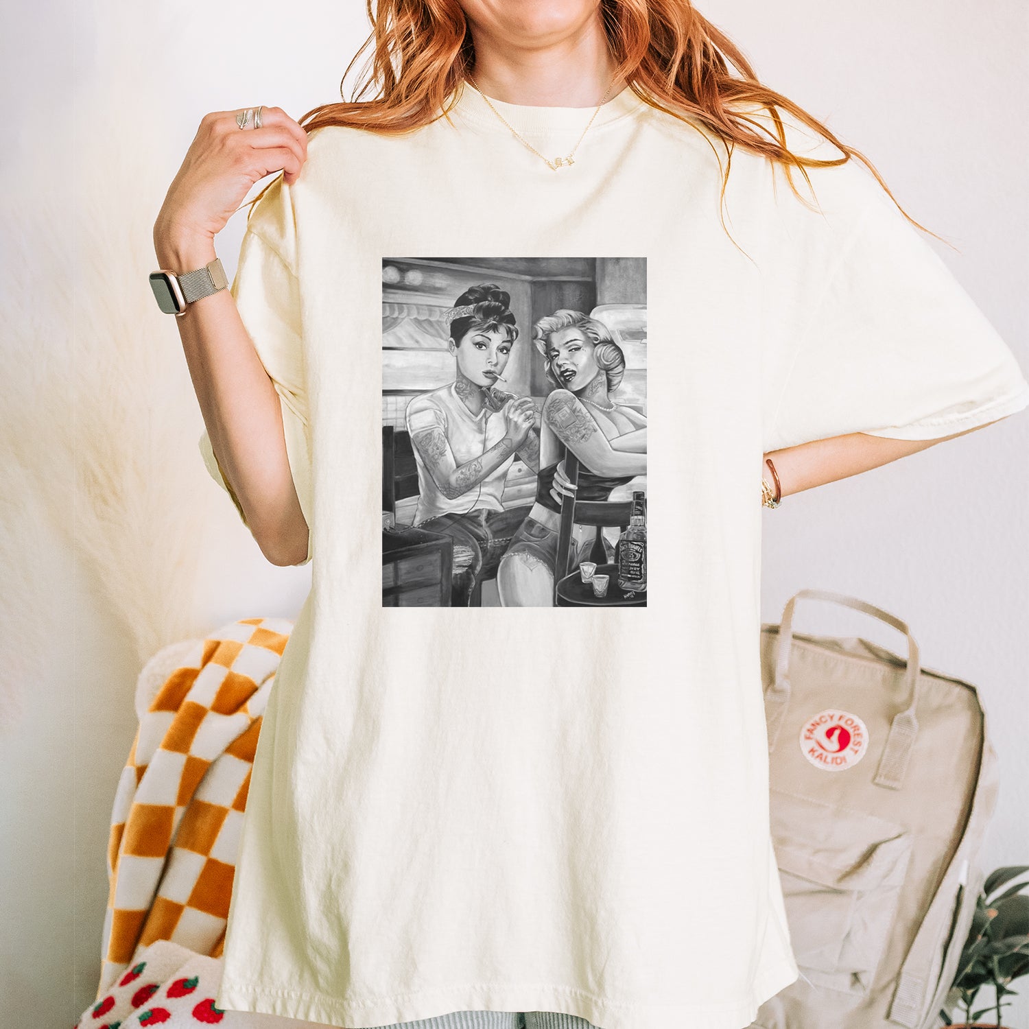 Monroe and Audrey Hepburn Tattooed Icons Vintage Soft Unisex T-shirt 