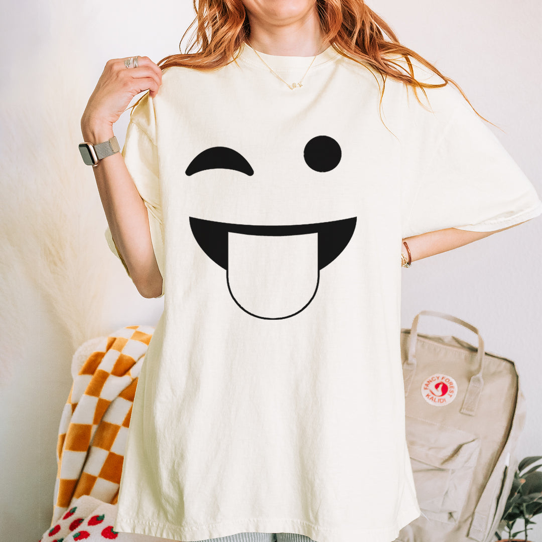 Emoticon Tongue Hanging Out Smile Face graphic on Garment-Dyed Heavyweight Unisex T-Shirt alternate view 5