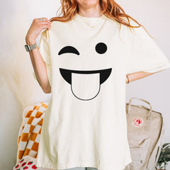 Emoticon Tongue Hanging Out Smile Face graphic on Garment-Dyed Heavyweight Unisex T-Shirt alternate view 5