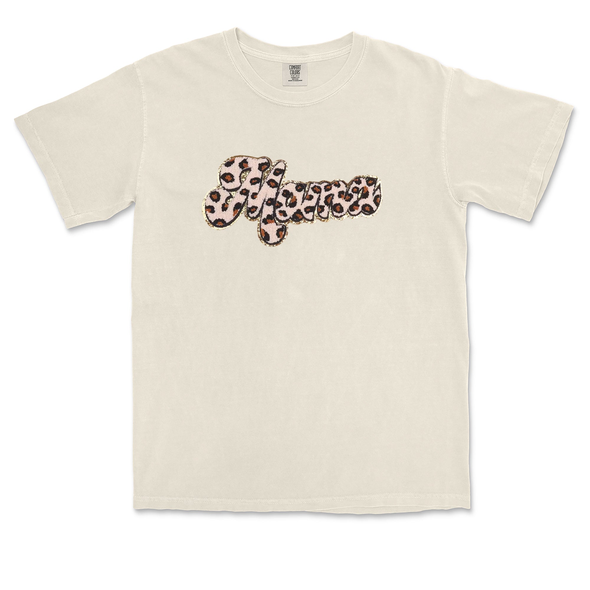 Mama Cheetah Print Glitter Chenille Patch Vintage Soft Unisex T-shirt 