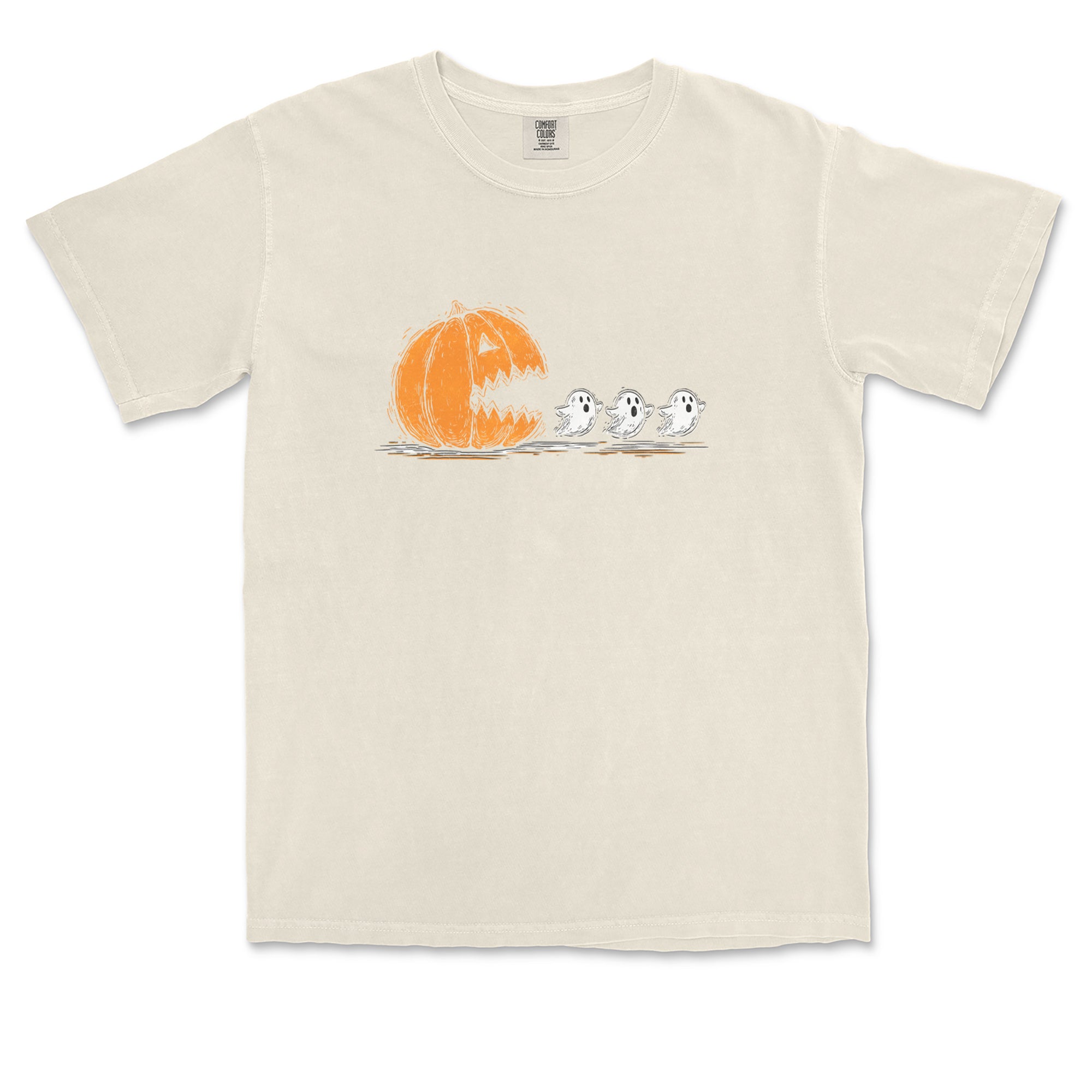 Pumpkin Pacman Chasing Ghosts Halloween Vintage Soft Unisex T-shirt 