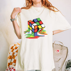 Melting Multi-Colored Cube graphic on Garment-Dyed Heavyweight Unisex T-Shirt alternate view 13