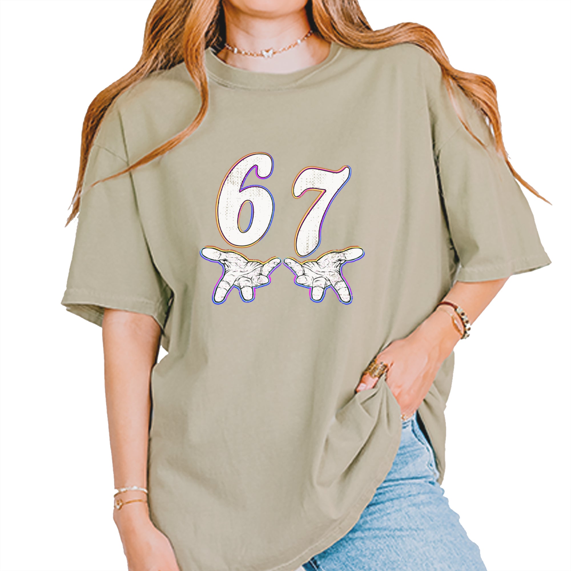 67 Hands Meme Viral Drill Vintage Soft Unisex T-shirt Khaki