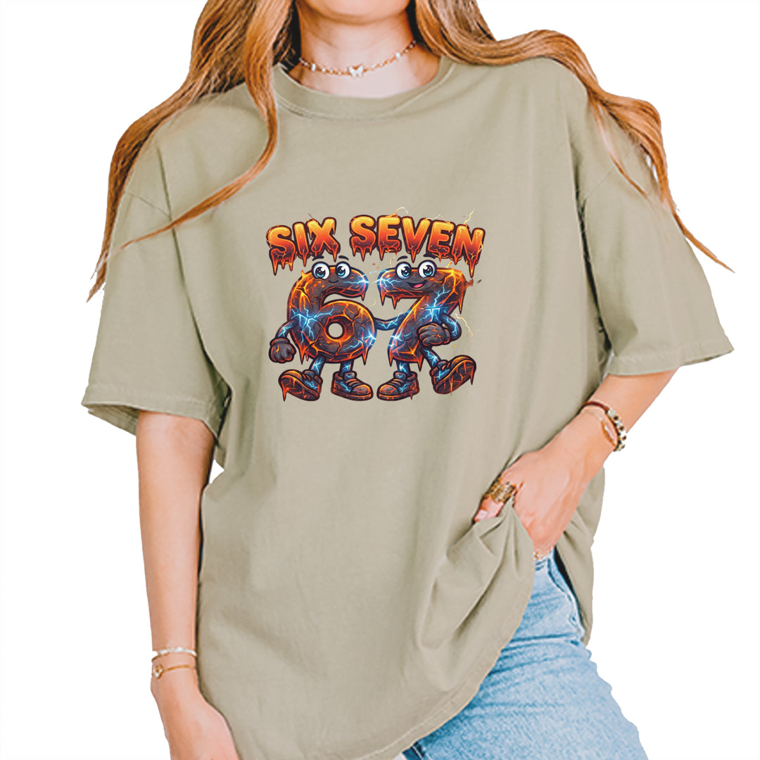 67 Lava Lightning Six Seven Meme Vintage Soft Unisex T-shirt Khaki
