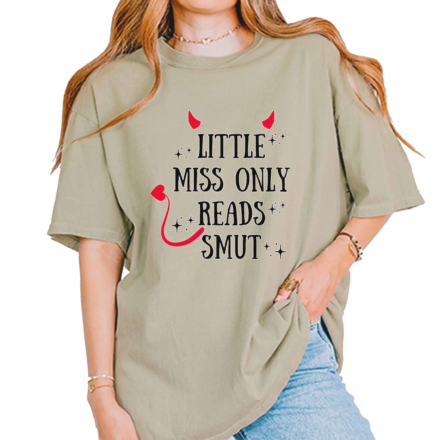 Little Miss Only Reads Smut Devilish Vintage Soft Unisex T-shirt Khaki