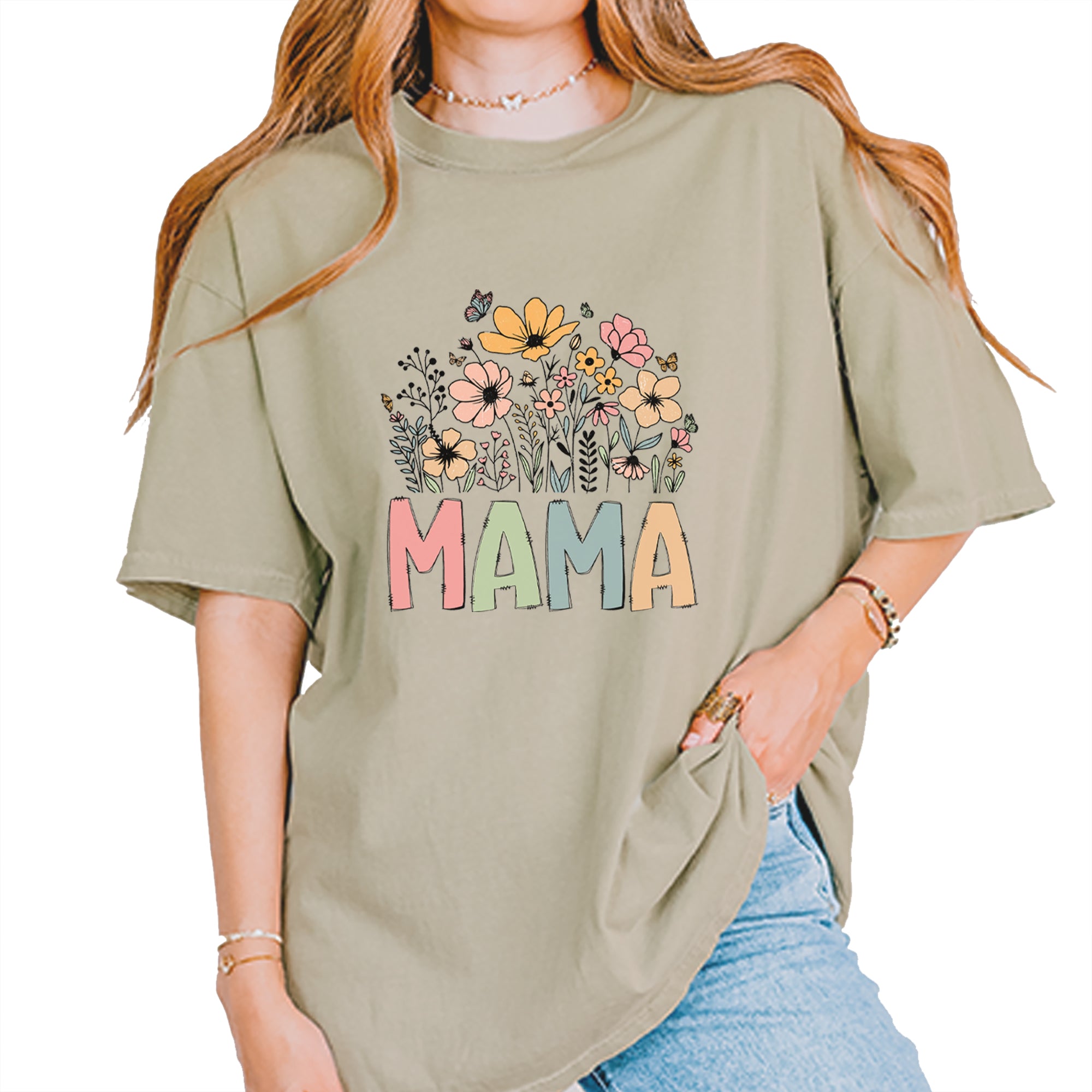 Mama Wildflower Retro Flower Vintage Soft Unisex T-shirt Khaki