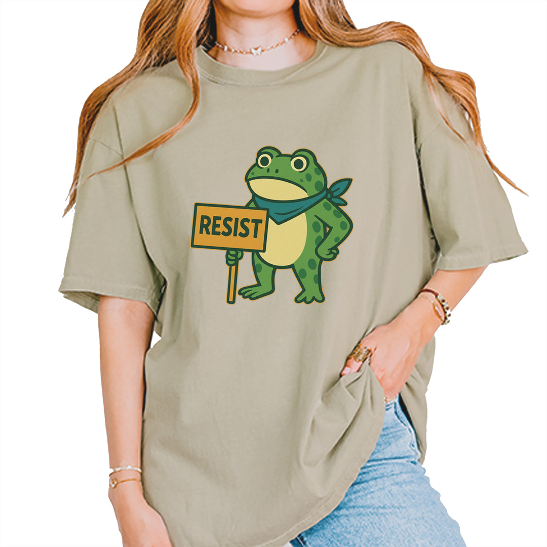 Sign Resist Meme Frog Protest Vintage Soft Unisex T-shirt Khaki
