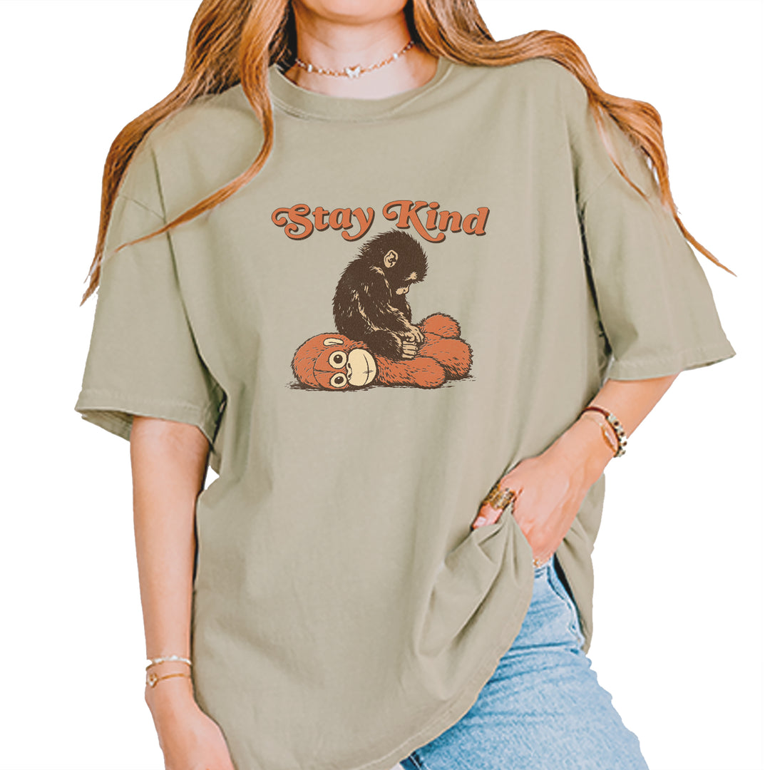 Punch Stay Kind Macaque Vintage Soft Unisex T-shirt Khaki