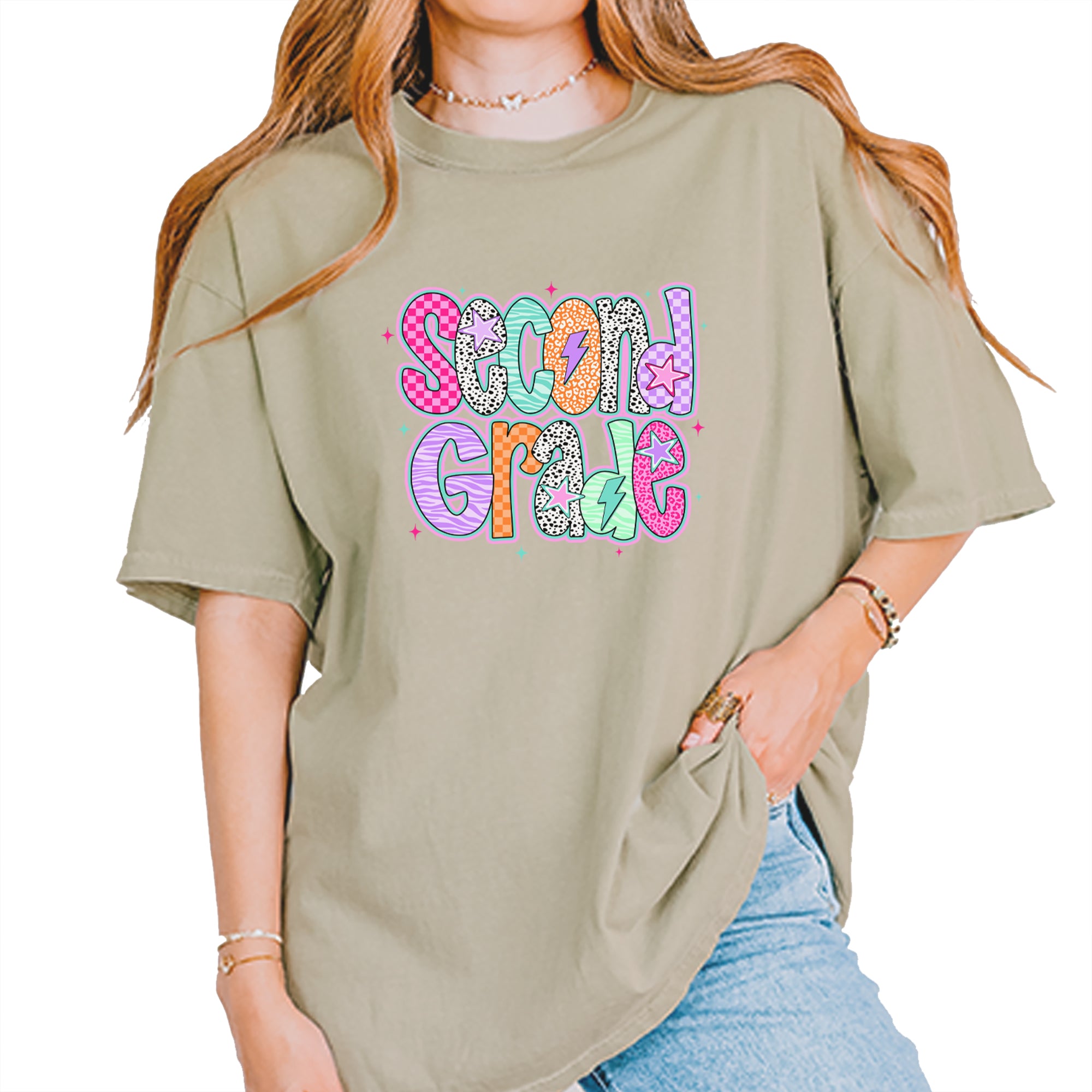 Second Grade Star Colorful Back to School Vintage Soft Unisex T-shirt Khaki