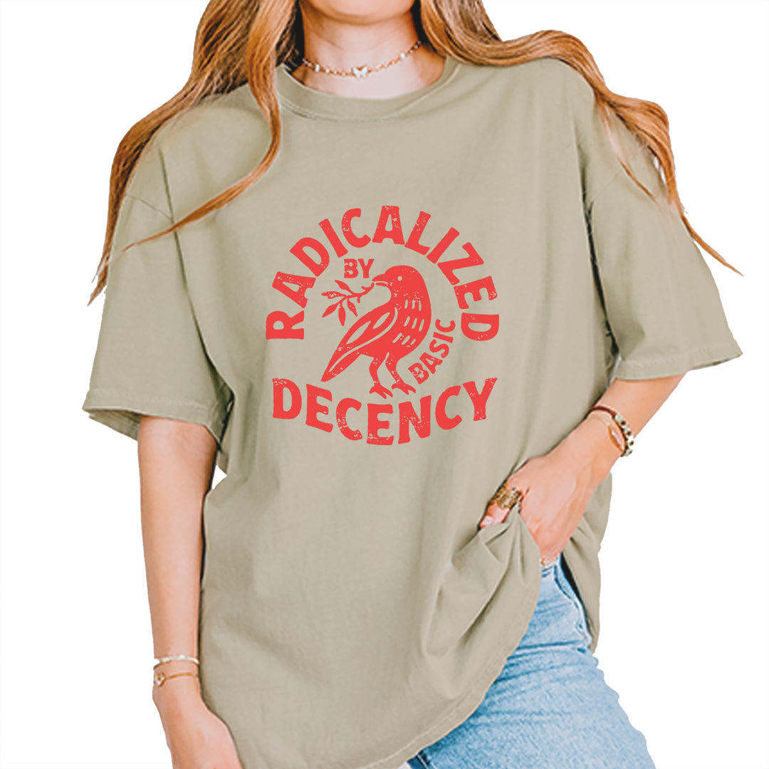 Radicalized by Basic Decency Dove Protest Statement Vintage Soft Unisex T-shirt Khaki