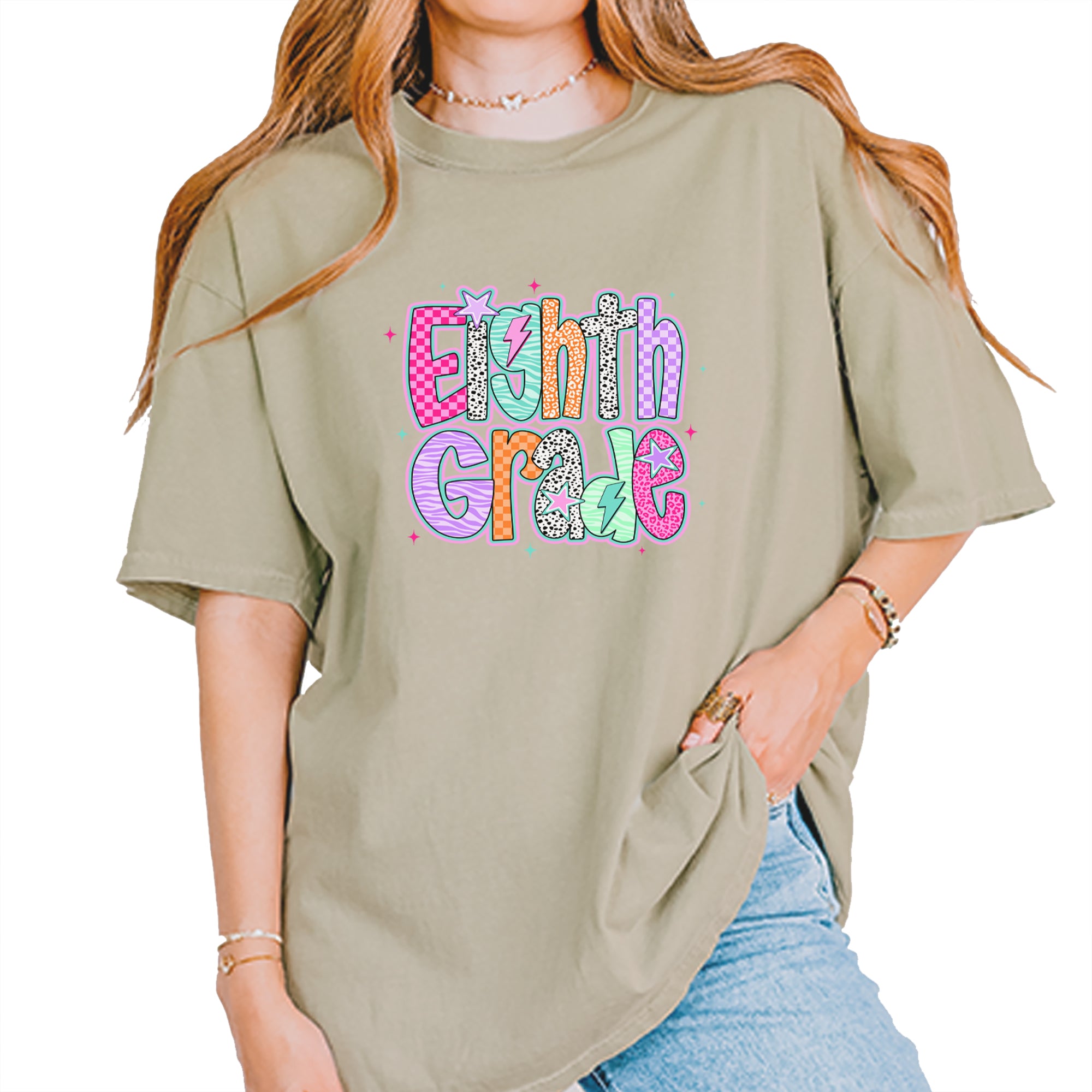 Eighth Grade Energy Colorful Back to School Vintage Soft Unisex T-shirt Khaki