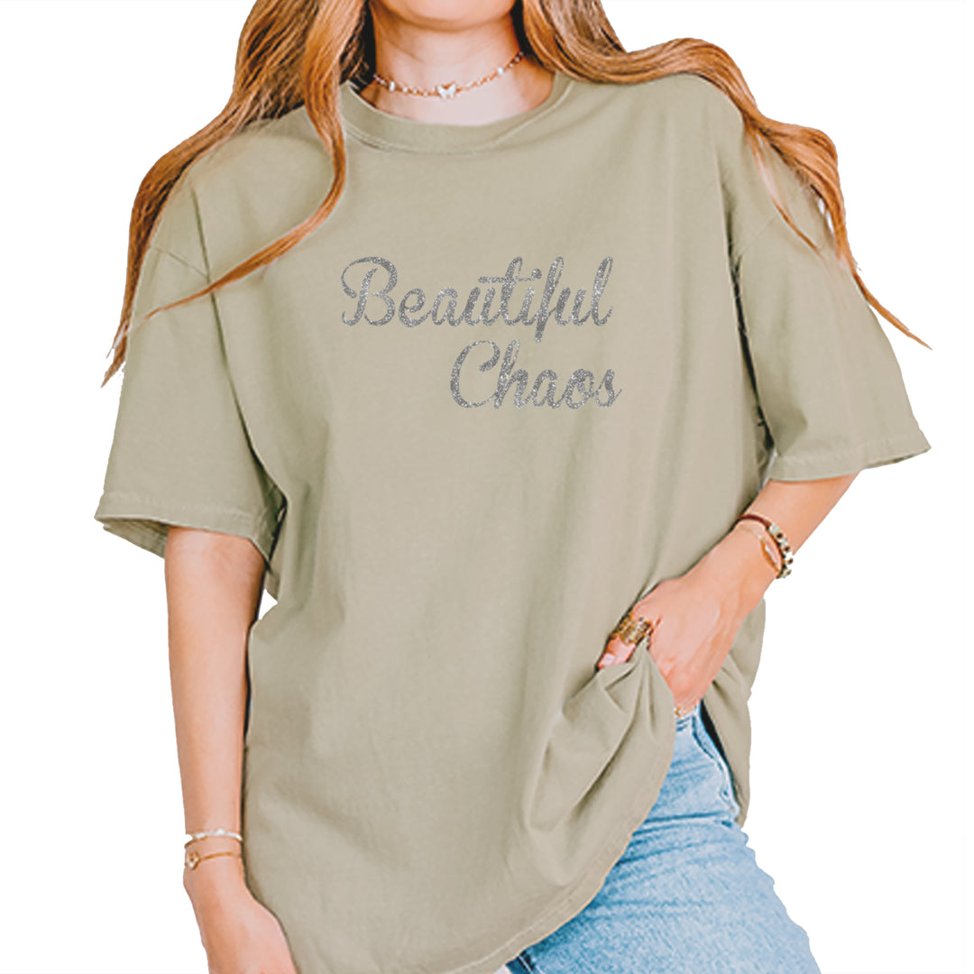Beautiful Chaos Glitter Music Festival Vintage Soft Unisex T-shirt Khaki